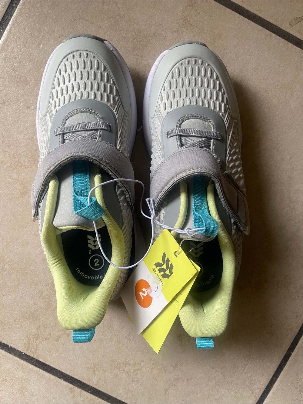 all in motion Gray and Teal Kids Hook-and-Loop Sneakers